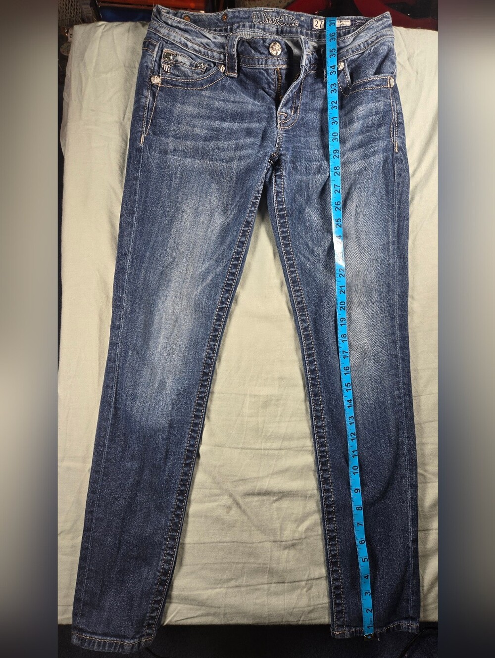 Miss Me Blue Skinny Jeans with Embellished Back Pockets - Picture 12 of 12